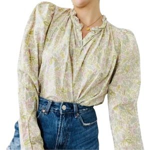 House of Harlow 1960 Floral Blouse in Green and Pink